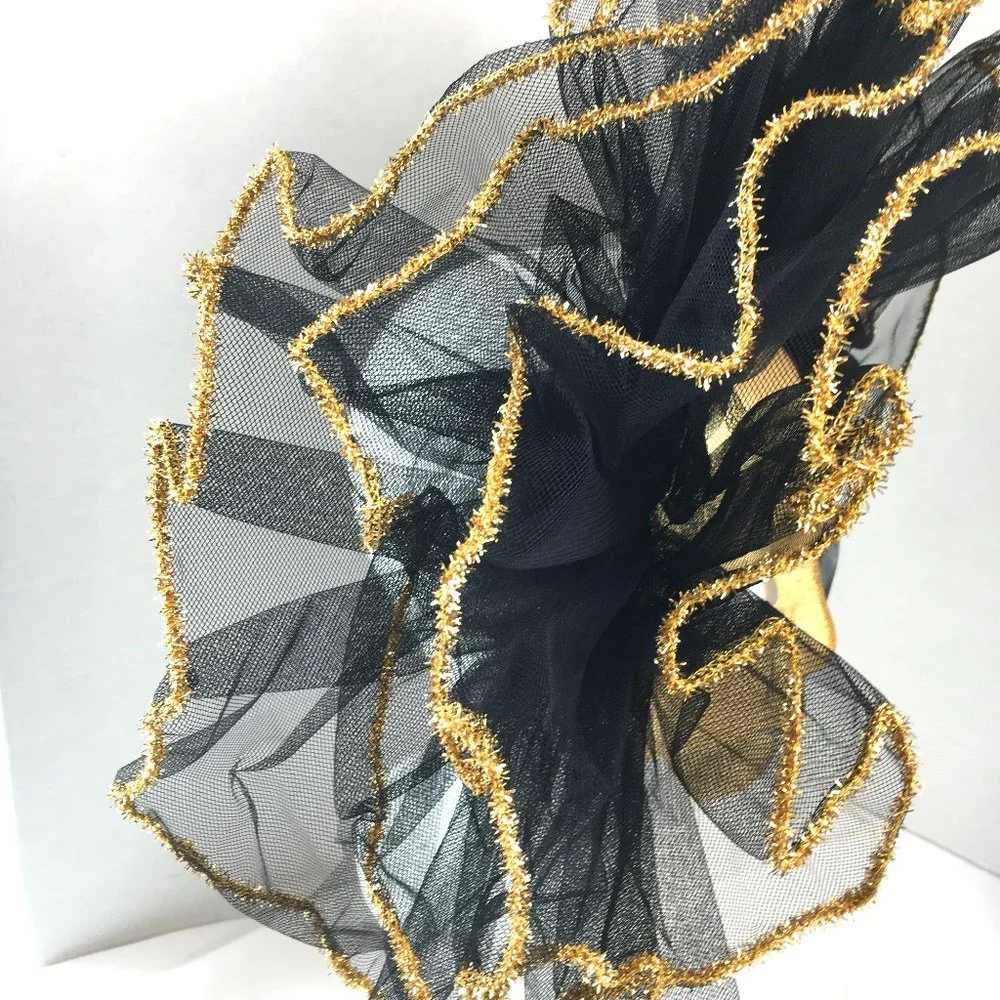 Vintage Venetian Gold Fabric Mask w/ Blk Net Ruffles NOS NWOT